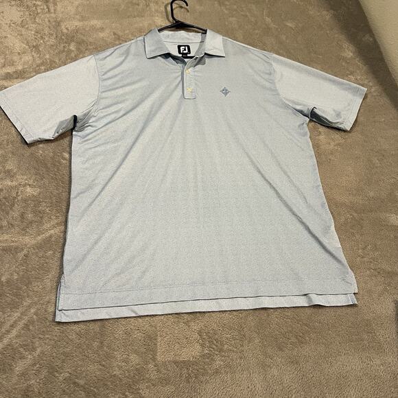 Footjoy Lisle Print Polo Shirt Mens XL Blue Sharkskin All Over Print Golf - Picture 1 of 9